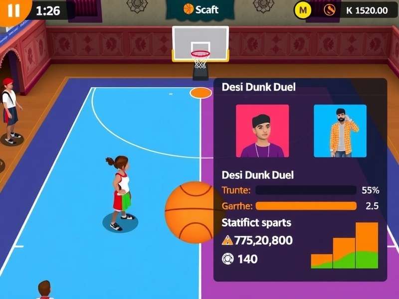 Desi Dunk Duel statistics infographic showing player demographics and engagement metrics